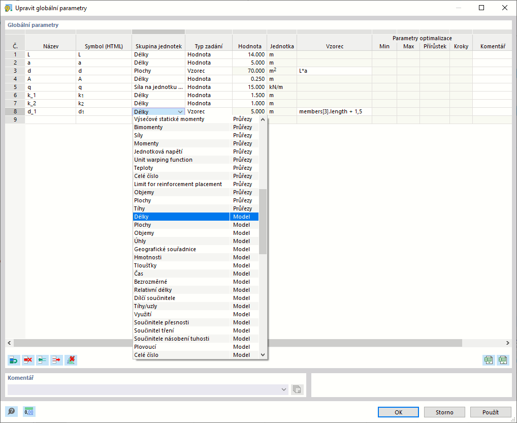 Dialog "Upravit globální parametry"