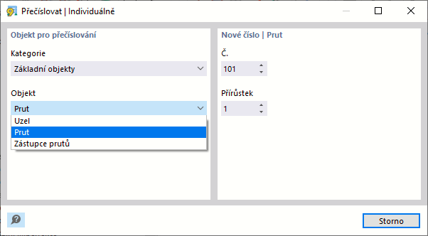 Individuální přečíslování objektů