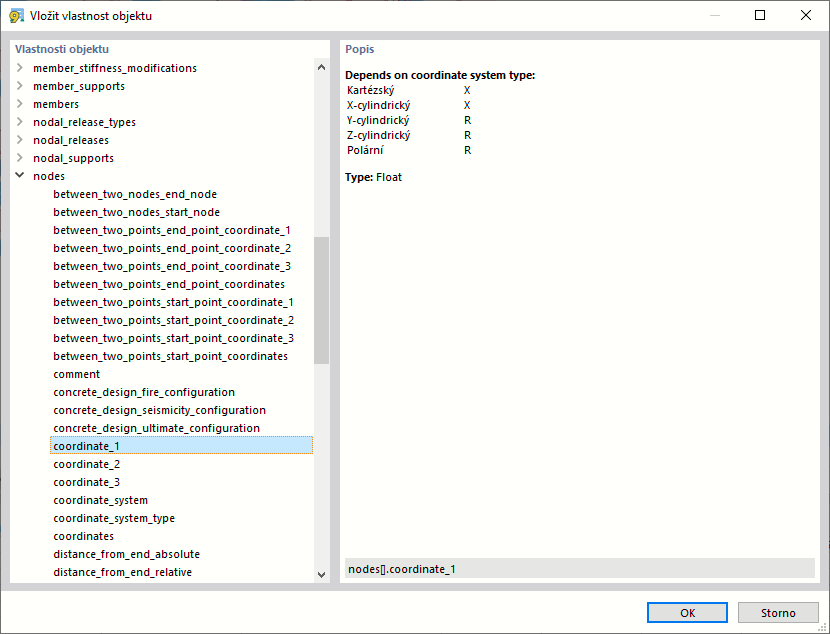Dialog "Vložit vlastnost objektu"