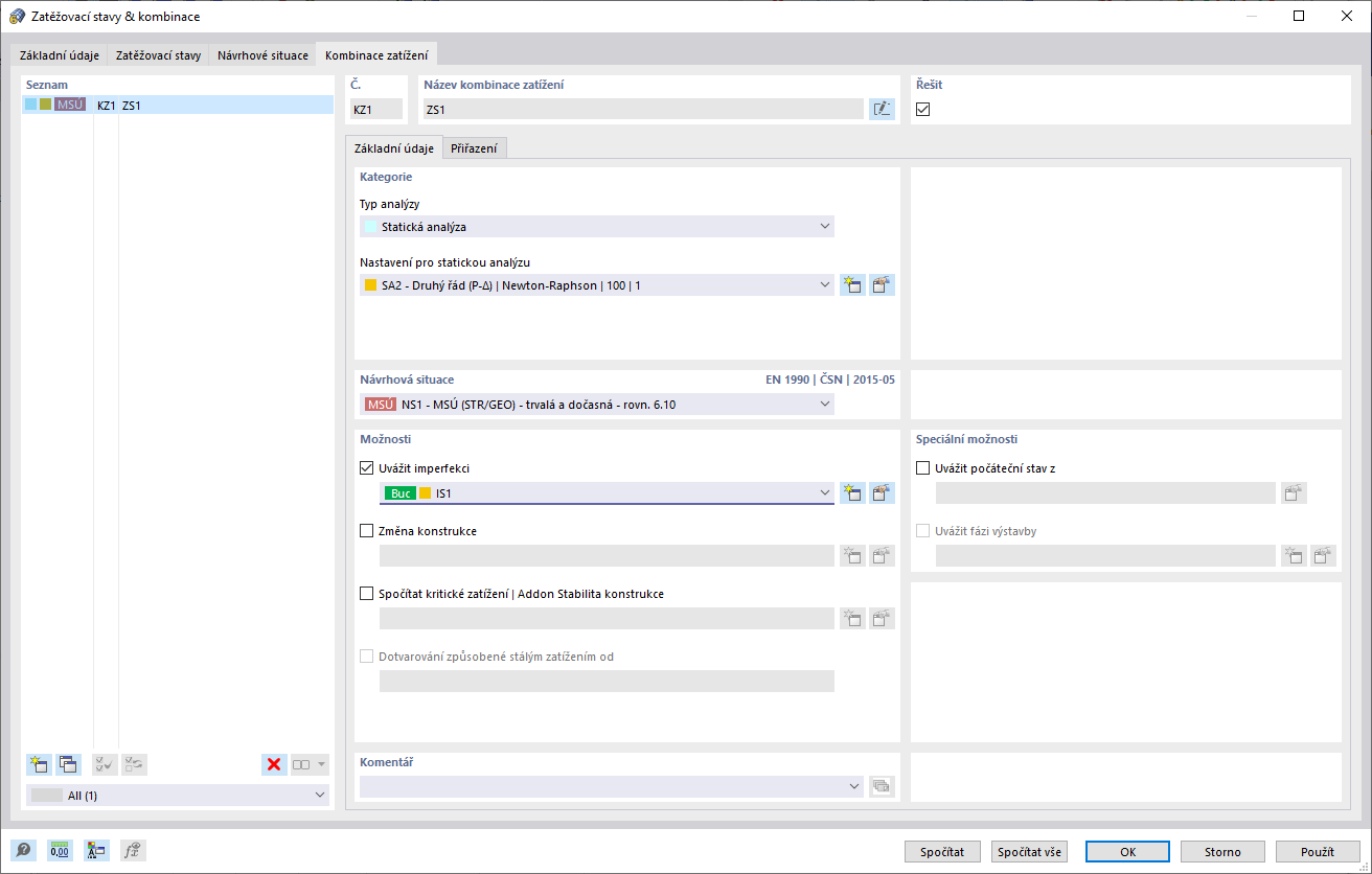 Nastavení analýzy druhého řádu pro účinky imperfekce ve tvaru vybočení v programu RFEM 6