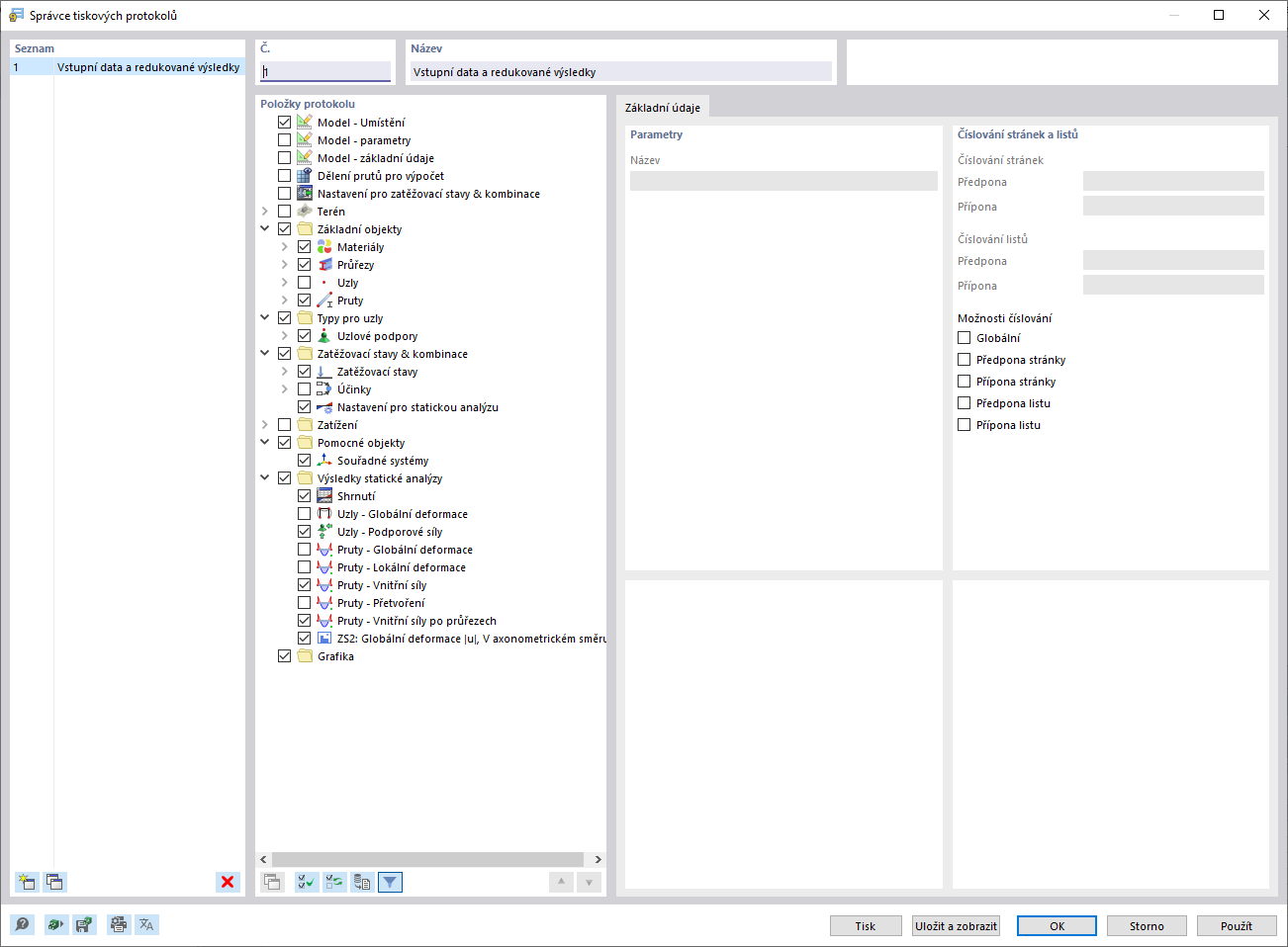 Dialog „Správce tiskových protokolů“