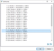 Výběr prutů v dialogu