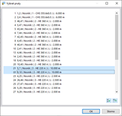 Výběr prutů v dialogu
