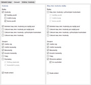 Definice řádků a sloupců výsledků pro dokumentaci