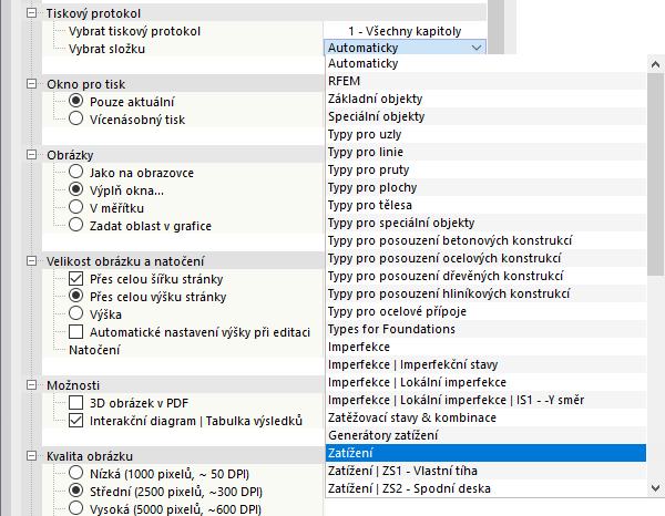 Výběr složky tiskového protokolu pro obrázek