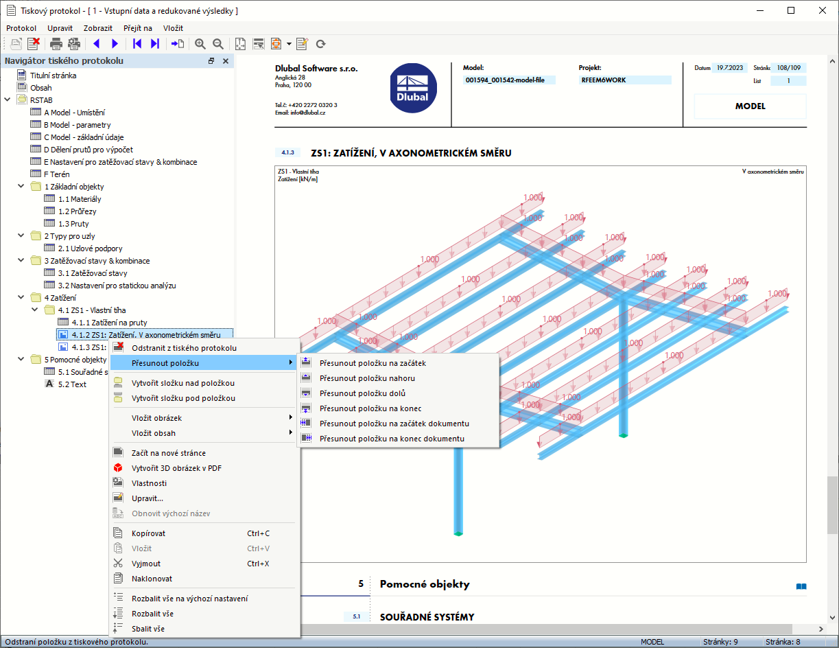 Místní nabídka "Posunout prvek"
