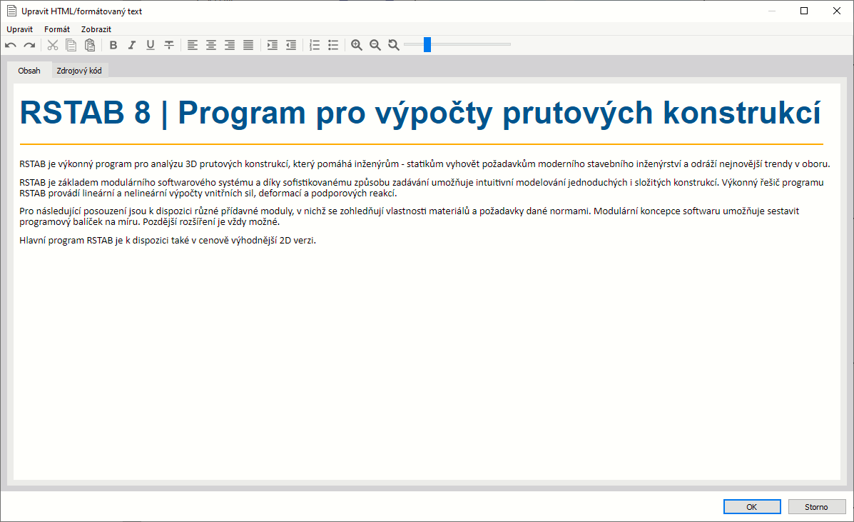 Použití textu ve formátu HTML