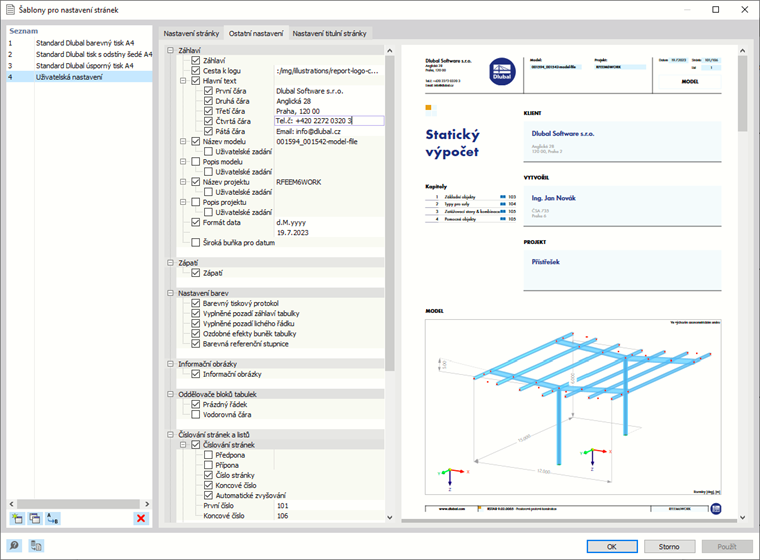Výběr záhlaví protokolu z předloh