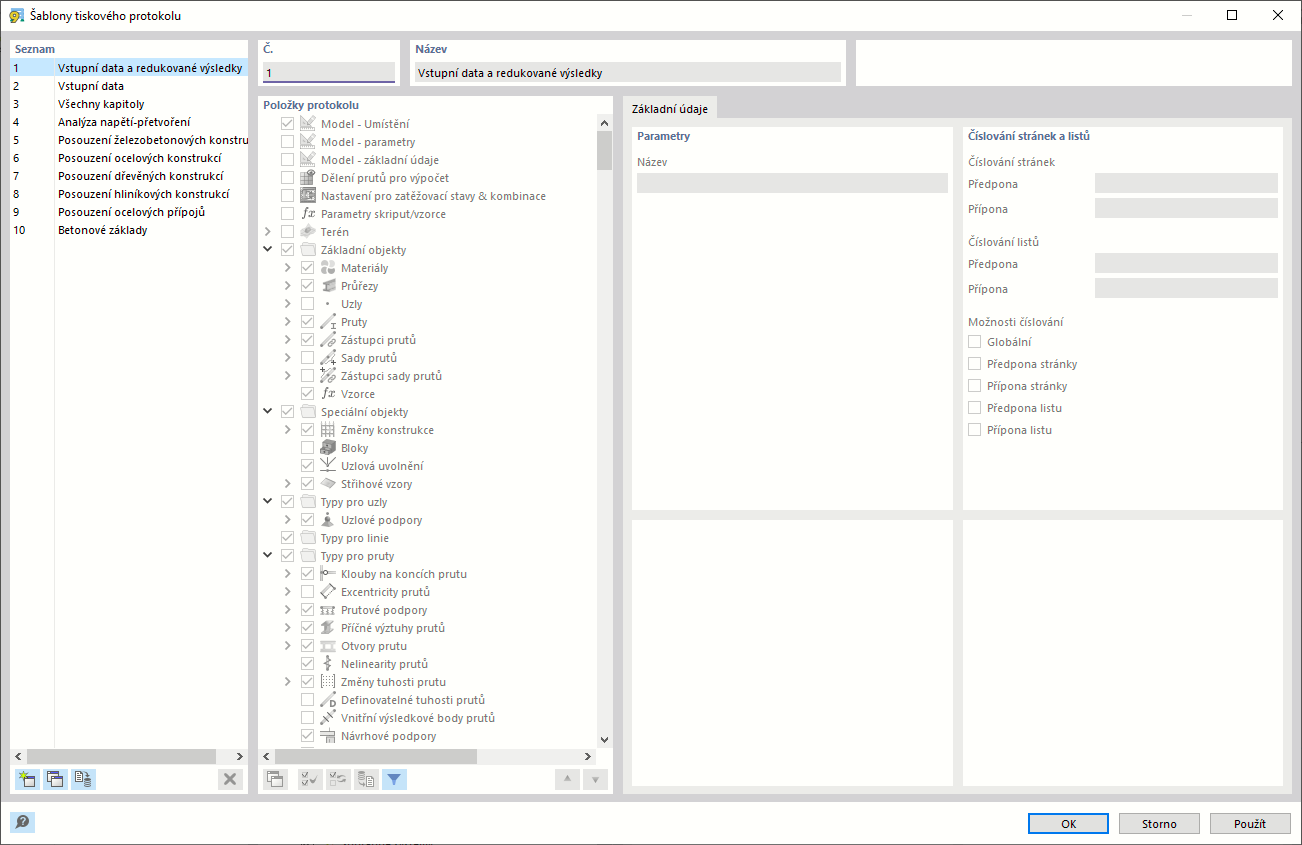 Dialog "Šablony tiskových protokolů"