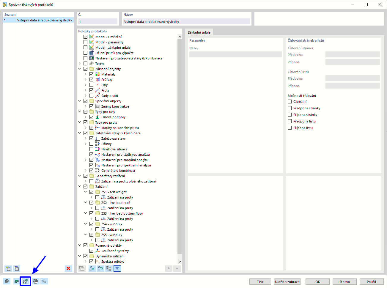Uložení vybraného tiskového protokolu jako předlohy