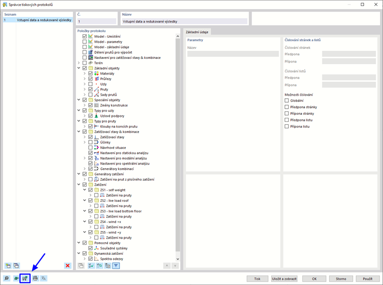 Uložení vybraného tiskového protokolu jako předlohy