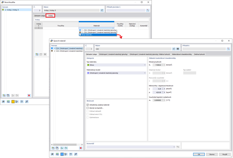Zadání nového materiálu pro první vrstvu