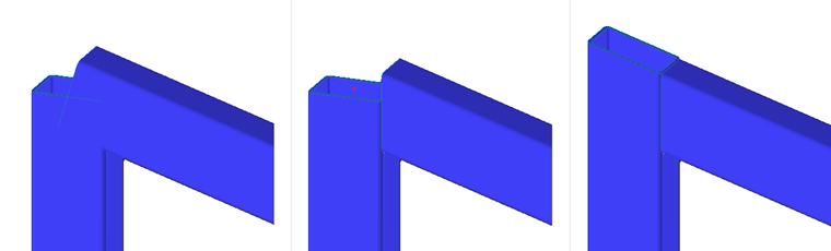 Rovina řezu: Žádný řez (vlevo), Blíže (uprostřed), Dále (vpravo)