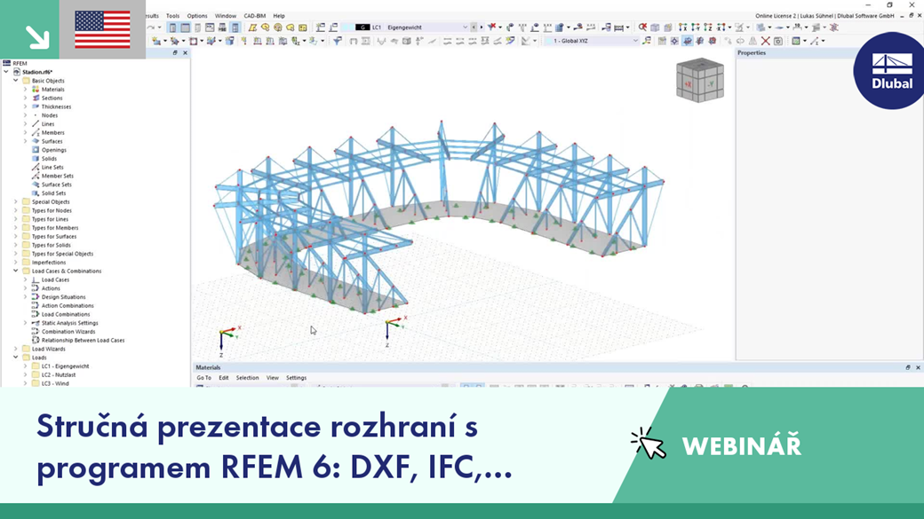 Webinar slide showcasing RFEM 6 interfaces with DXF, IFC, and Autodesk Revit integration.