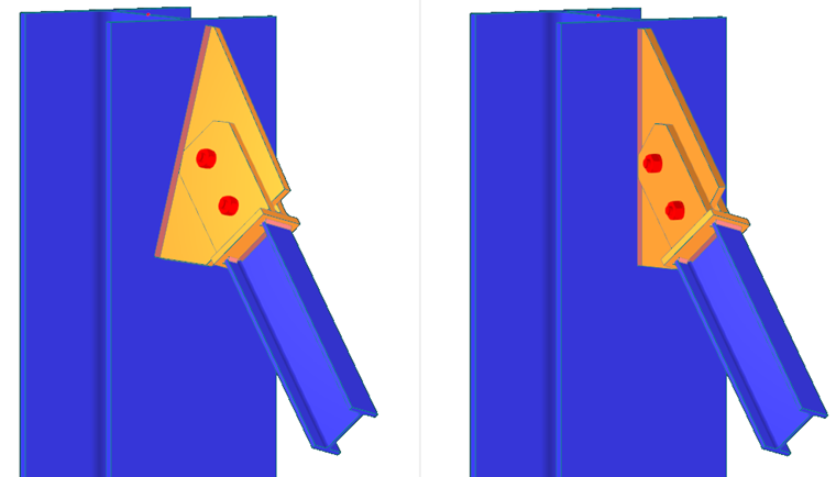 Uspořádání (natočený připojený průřez prutu): Připojený prut (vlevo), hlavní související objekt (vpravo)