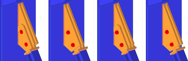 Příklady možných poloh připojovacích plechů (dva styčníkové plechy)