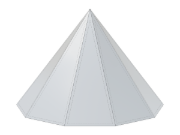 3D model neagonální pyramidy zobrazující možnosti parametrického zadávání pro její návrh, s nastavitelným počtem hran a rozměry.