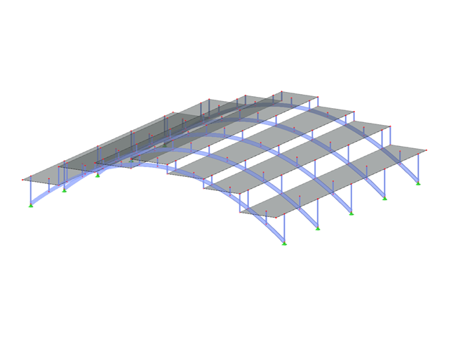 ID modelu 3707 | AS002 | Obloukové konstrukce | Parabolické oblouky podporující vodorovnou střešní konstrukci na vrcholu