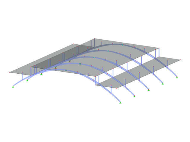 ID modelu 3713 | AS004 | Obloukové konstrukce | Parabolické oblouky podporující vodorovnou střešní konstrukci na vrcholu