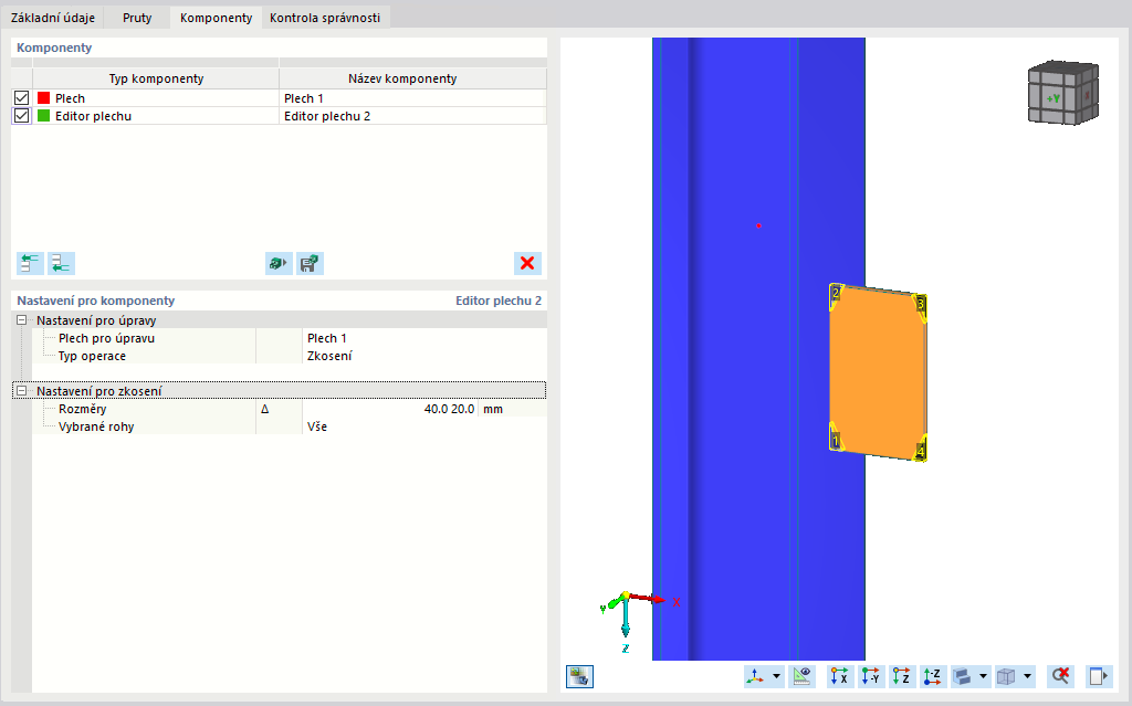 Dialog pro nastavení komponenty