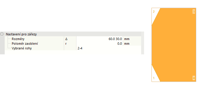 Nastavení detailů pro zkosení a zkosený plech