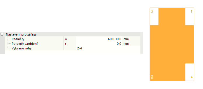 Nastavení detailů pro výřez a plech s výřezem