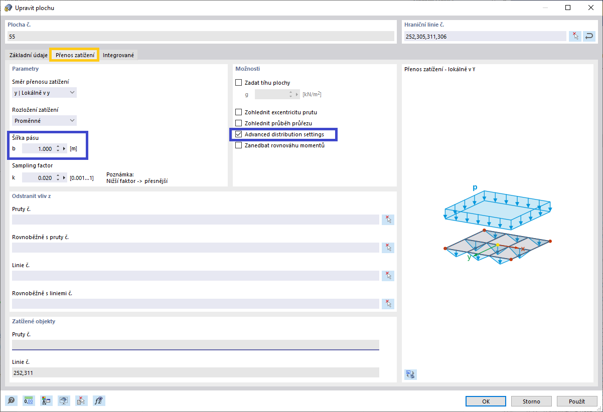 FAQ 005335 | Rozložení zatížení na prutech vypadá jinak při použití plochy pro přenos zatížení a pomocí generátoru zatížení. Jaký je důvod?