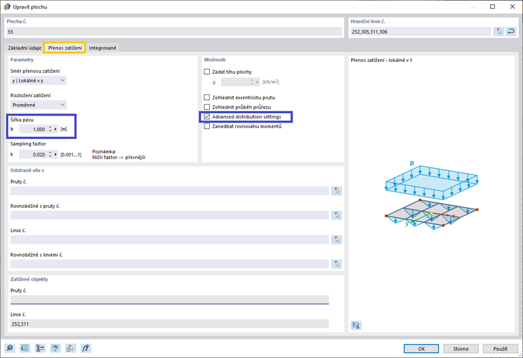 FAQ 005335 | Rozložení zatížení na prutech vypadá jinak při použití plochy pro přenos zatížení a pomocí generátoru zatížení. Jaký je důvod?