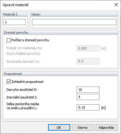 Parametry propustnosti v programu RWIND