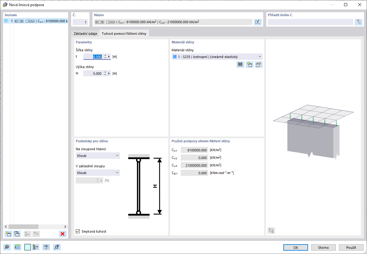 FAQ 005339 | Chtěl bych stanovit a zohlednit tuhost liniové podpory pomocí fiktivní stěny. Proč je tato možnost zašedlá?