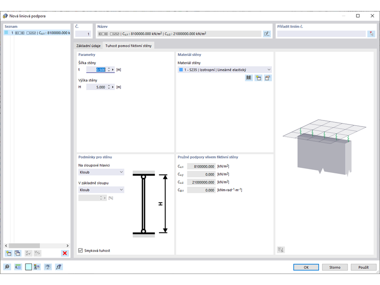 FAQ 005339 | Chtěl bych stanovit a zohlednit tuhost liniové podpory pomocí fiktivní stěny. Proč je tato možnost zašedlá?
