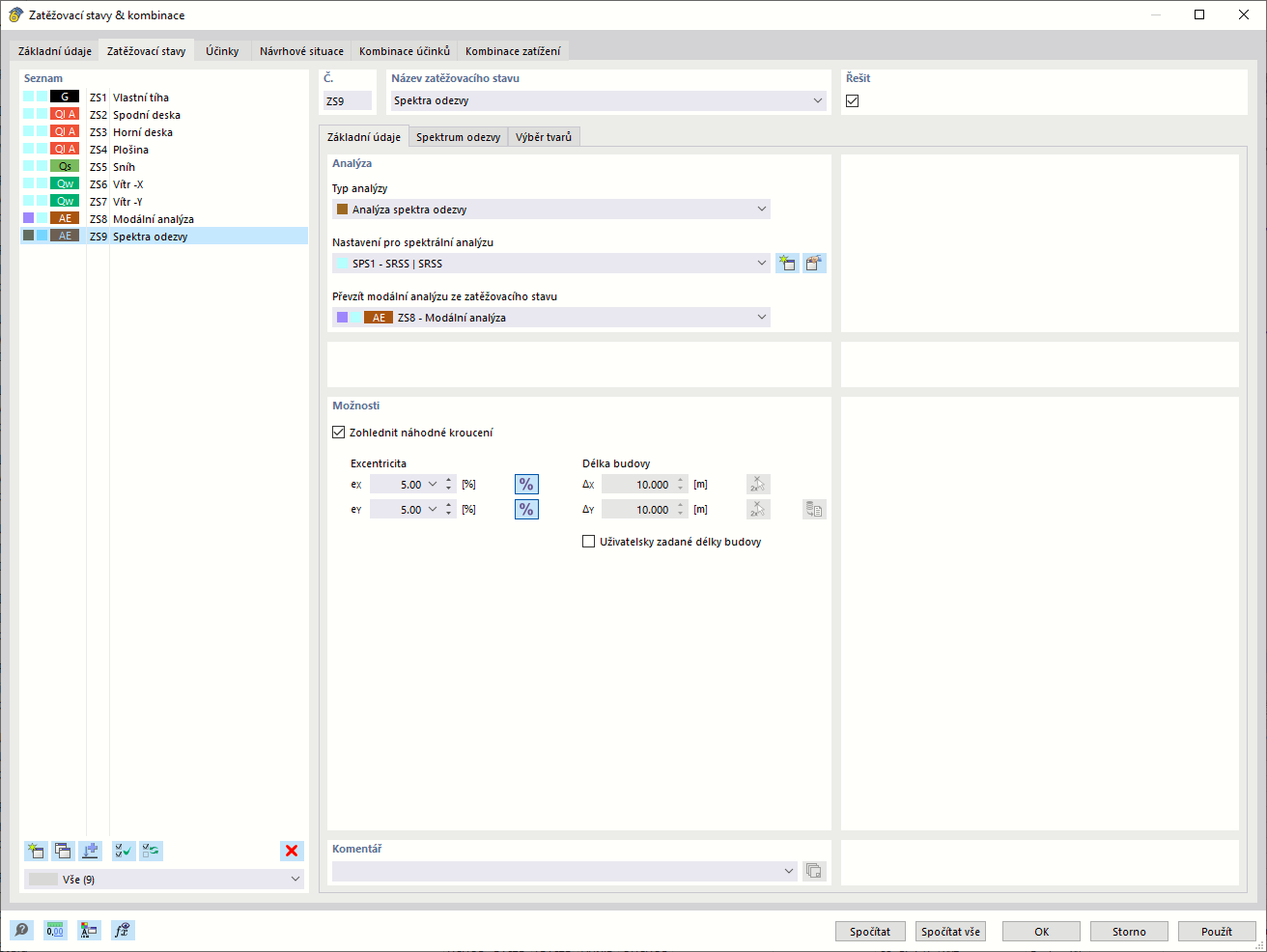 Zatěžovací stav metody spektra odezvy
