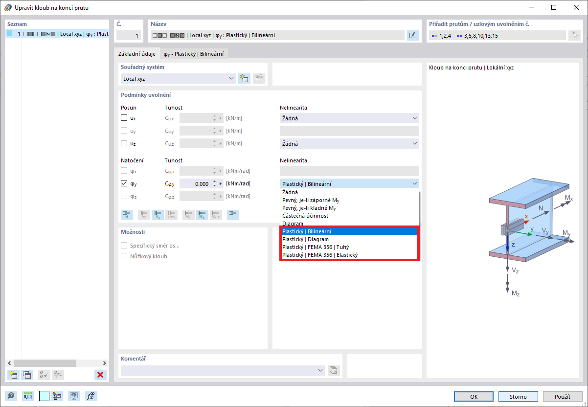 Výběr nelinearity kloubů