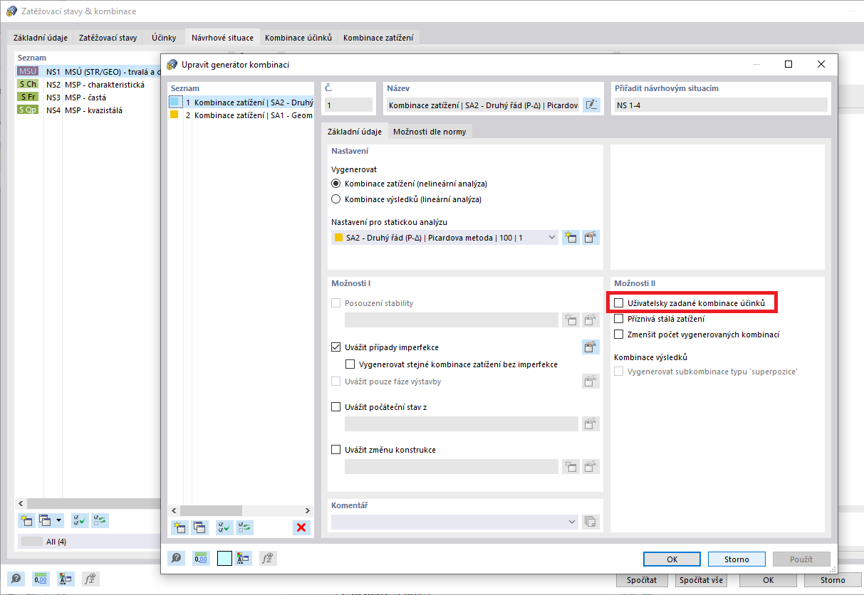 FAQ 005342 | Nevytvářejí se žádné automatické kombinace zatížení. Co mám dělat?