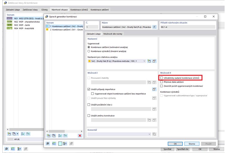 FAQ 005342 | Nevytvářejí se žádné automatické kombinace zatížení. Co mám dělat?