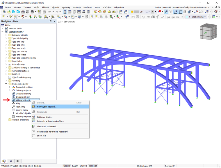 "Výběry objektů" jako pomocné objekty v programu RFEM 6
