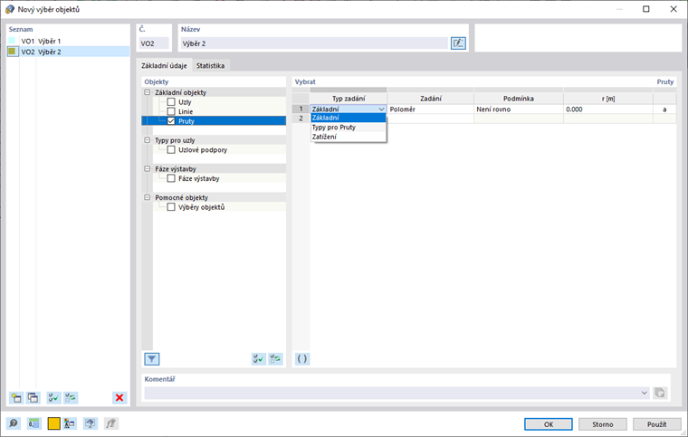 Dialog "Nový výběr objektů": Výběr 2