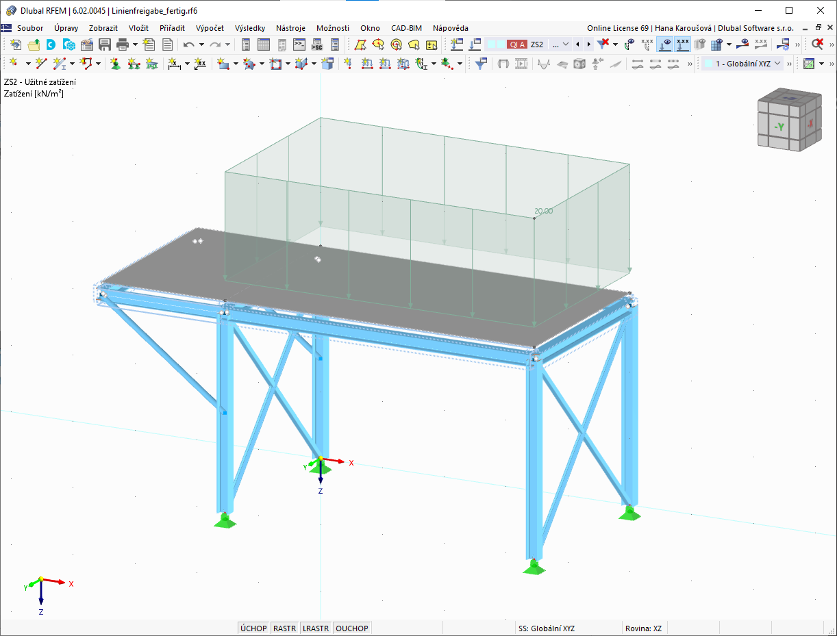 Užitné zatížení aplikované na konstrukci