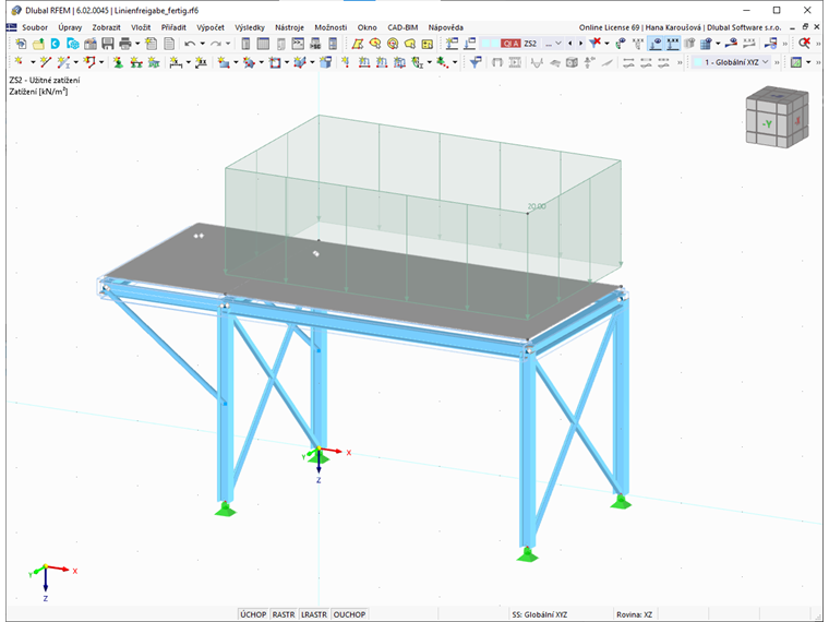 Užitné zatížení aplikované na konstrukci