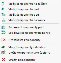 Místní nabídka pro komponenty