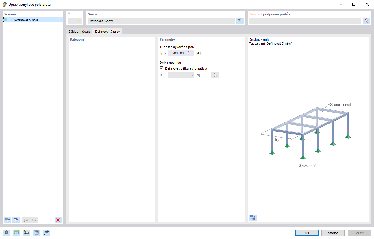 Dialog 'Smykové pole prutu', záložka 'Zadat S-exist'