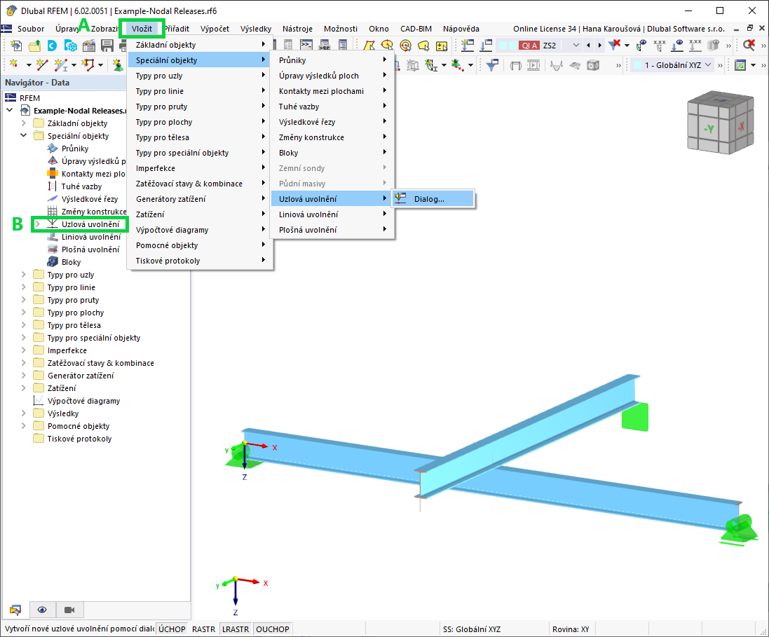 Uzlová uvolnění v programu RFEM 6