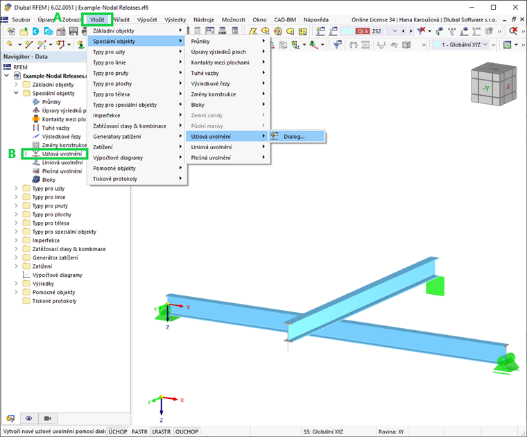 Uzlová uvolnění v programu RFEM 6