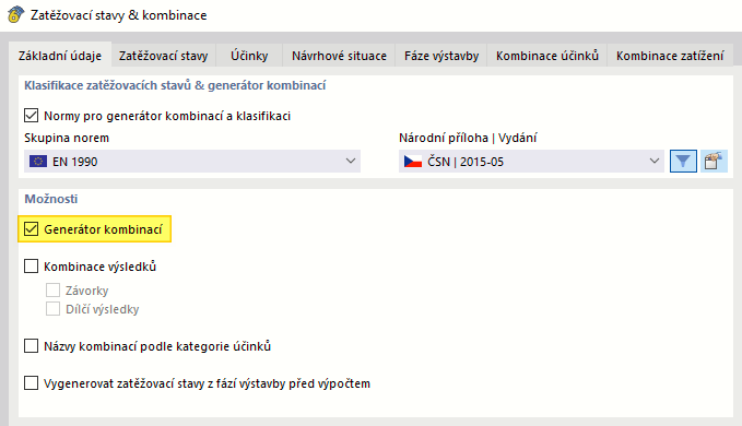 Aktivace generátoru kombinací