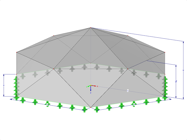 Model 000503 | FPC023-a | Jehlanové skládané konstrukce. Ohýbané trojúhelníkové plochy. Polygonální půdorys s parametry