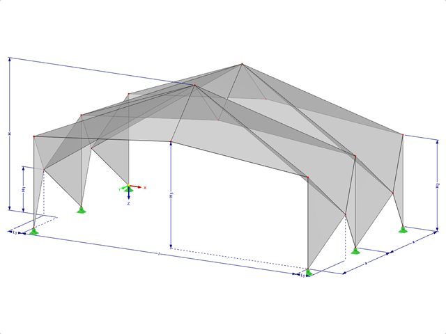 Model 000529 | FPL120 | Systémy skládaných hranolových konstrukcí. Lineární konstrukční systém složený ze složených ploch. Dvoukloubový rám: Skládání z hřebene na hřeben s parametry