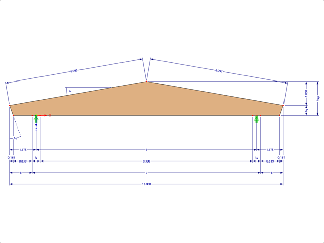Model 000623 | GLB0302 | Lepený lamelový nosník | Se dvěma náběhy | Symetrický | Horizontální konzoly s parametry