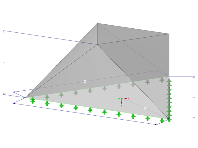 Model 001343 | FPC020-a | Jehlanové skládané konstrukce. Ohýbané trojúhelníkové plochy. Trojúhelníkový půdorys s parametry