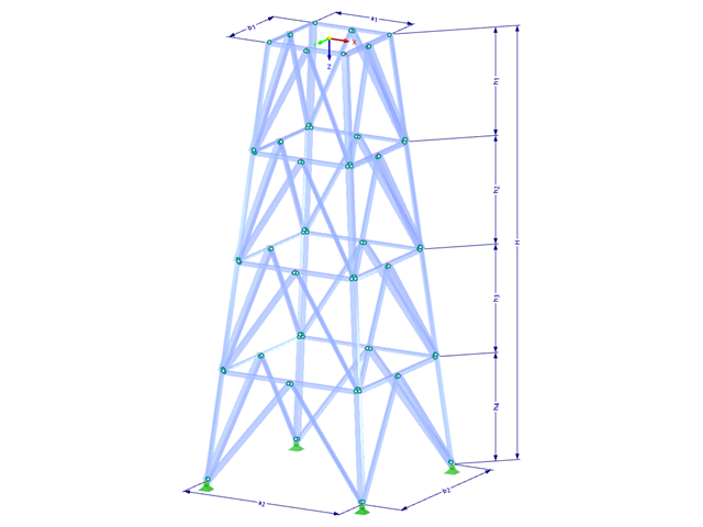 Model 002099 | TSR050 | Příhradový stožár | Obdélníkový půdorys | K-diagonály dole a horizontály s parametry