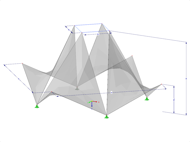 Model 002100 | SHH011 | Antiklastické skořepiny | Jednoduché "Hypar" plochy s rovnými hranami | Čtyři a více "Hypar" ploch s parametry